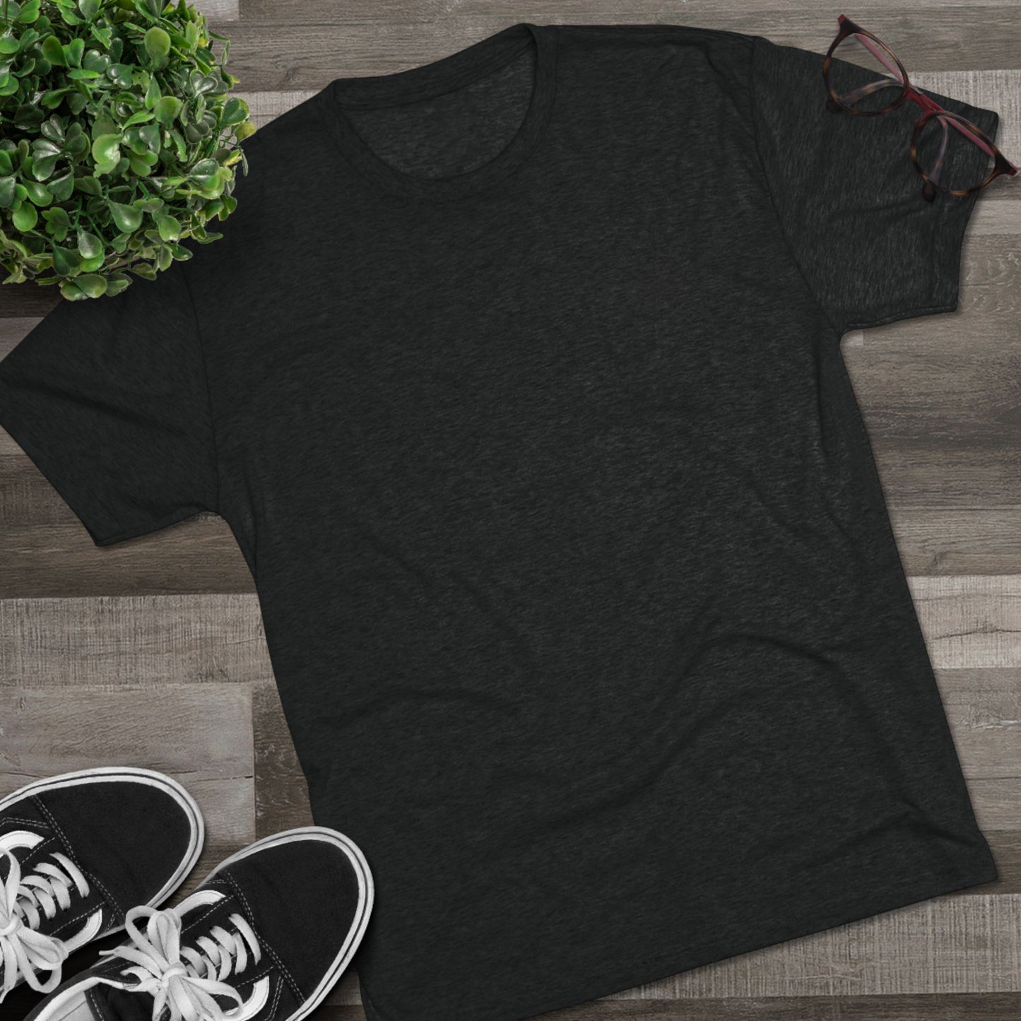 Heather Black Tri-Blend Crew Tee — Minimal Chest Logo Casual T‑Shirt