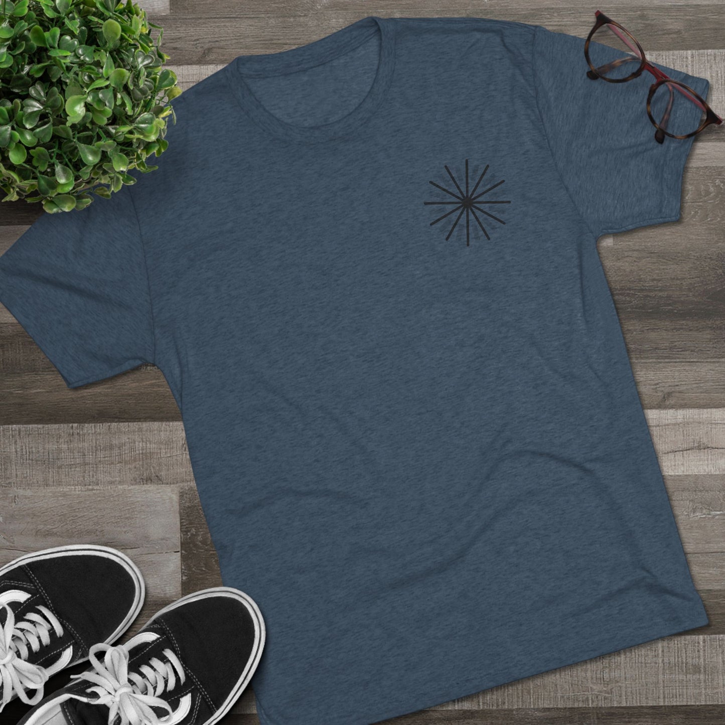 Heather Black Tri-Blend Crew Tee — Minimal Chest Logo Casual T‑Shirt