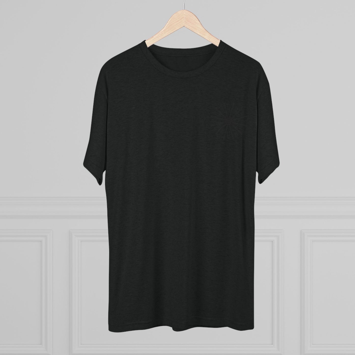 Heather Black Tri-Blend Crew Tee — Minimal Chest Logo Casual T‑Shirt